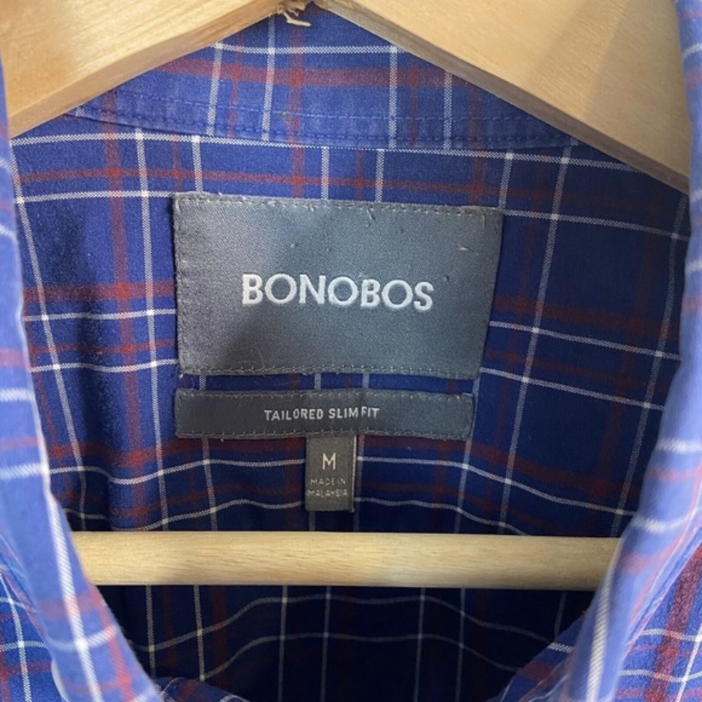 BONOBOS Plaid Shirt Mens Medium Slim Fit Button Up Long Sleeve Business Casual - Picture 4 of 5